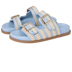 SCHUTZ Naomi Beige Sky Blue Sandals with Woven Straps